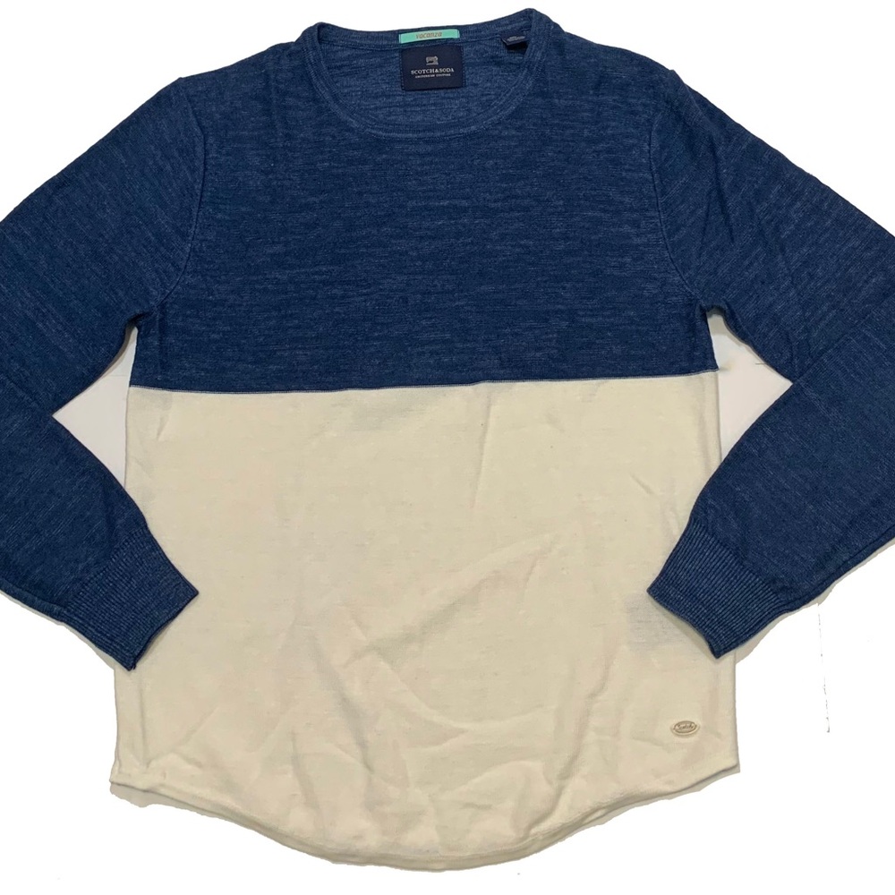 Scotch & Soda Blue and Cream Colorblock Crewneck Sweater